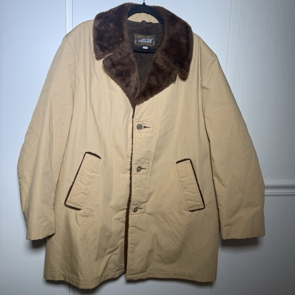 Vintage Rare John Blair Men's Coat 44R Beige Soft Lined Classic